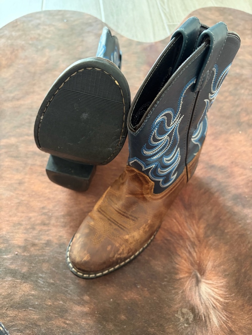 Kids Brown and Navy Western Cowboy Boots